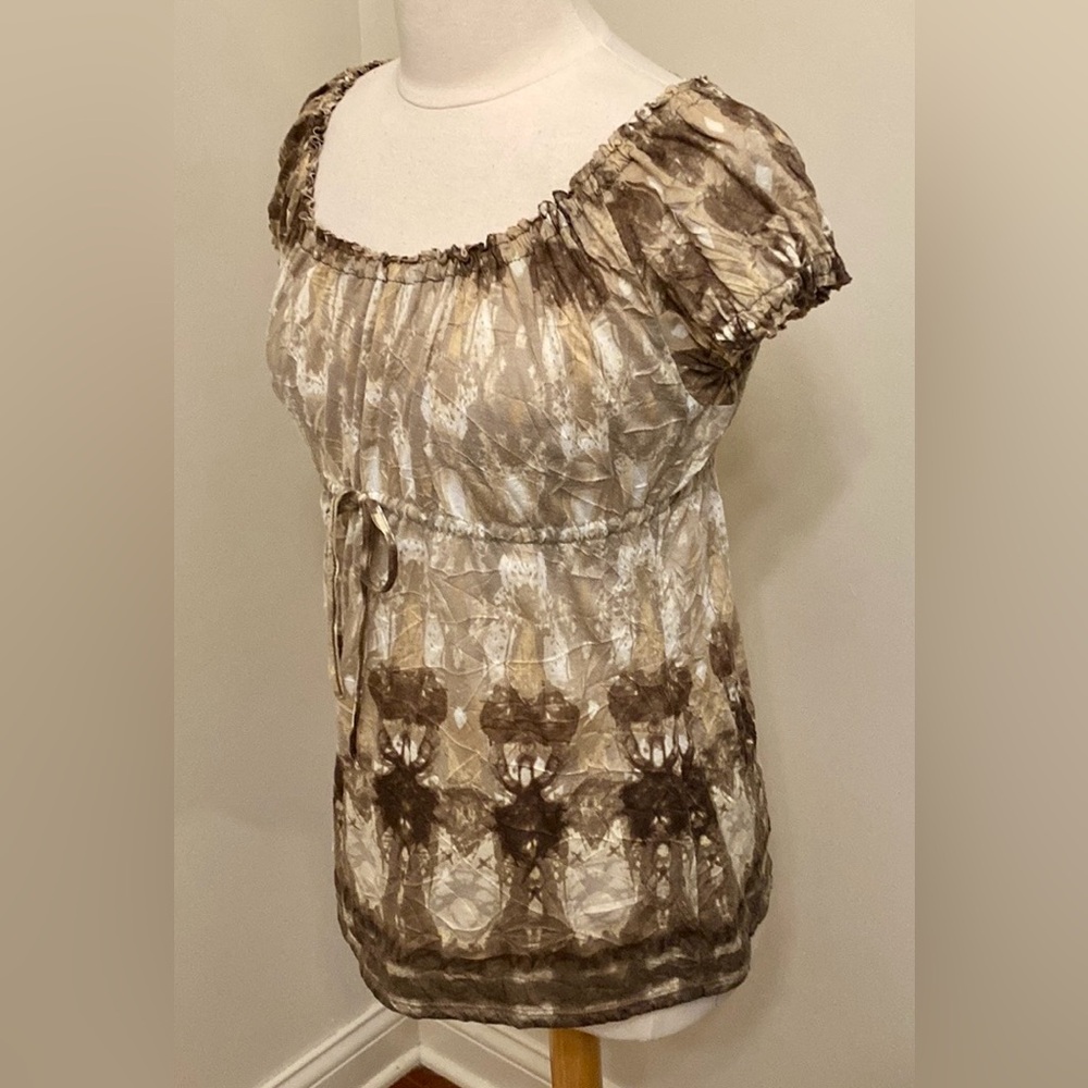 Liz Wear Vintage Brown Cream Print SZ S 90s Grunge Chic Cottagecore Boho Top - Picture 6 of 10